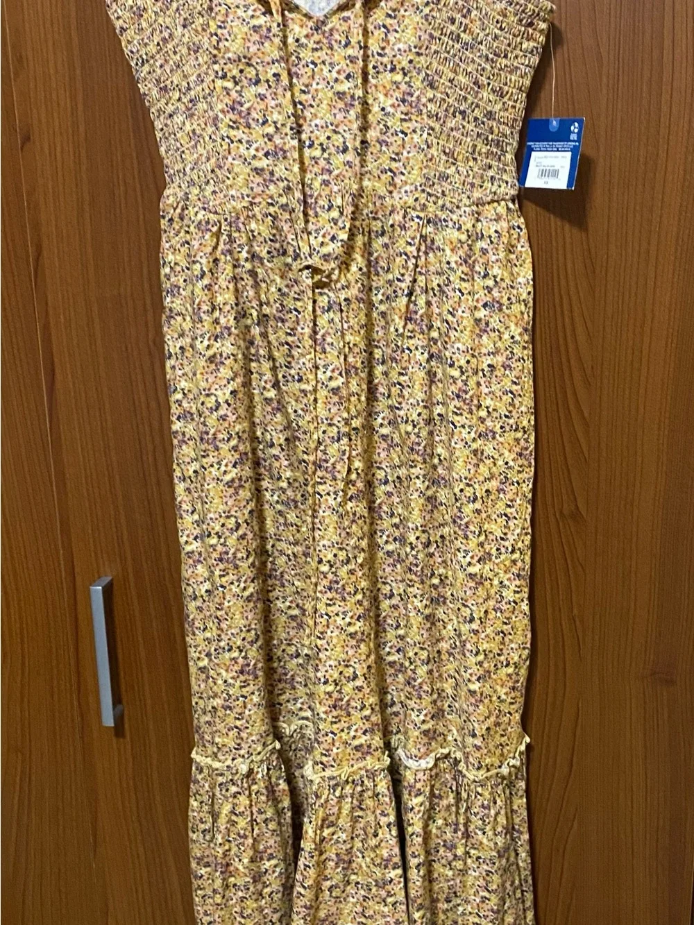 Arizona Jean Company Yellow Floral Midi Dress with Smocked Bodice XS - Picture 5 of 8